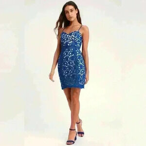 Lulu’s Giovanni Royal Blue Sleeveless Sheath Lace Dress Medium NWOT Women’s